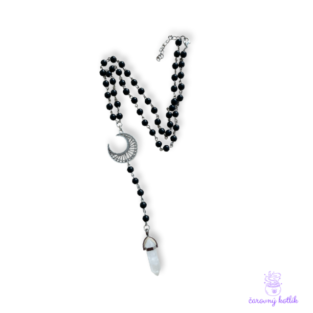 Čierny polmesiacový náhrdelník s horským krištáľom